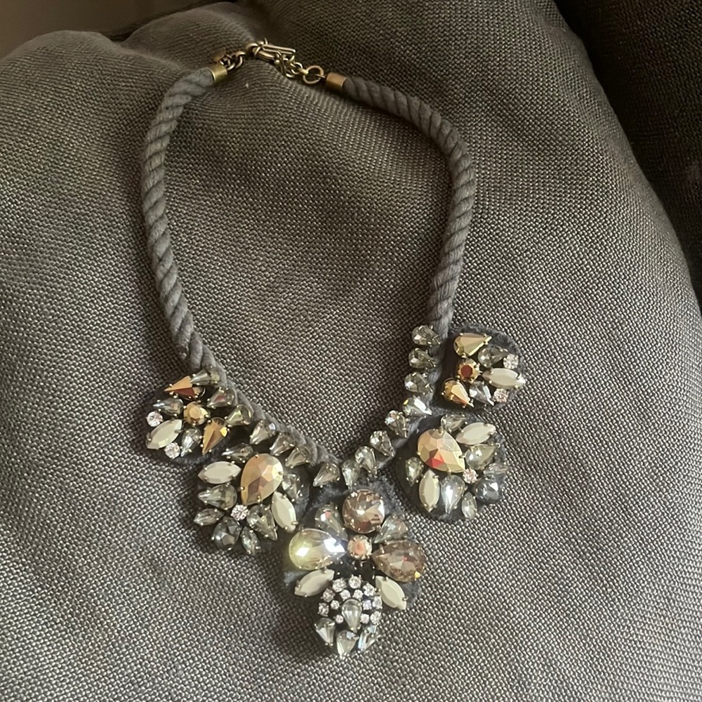 J Crew Grey Felt-Backed Rhinestone necklace